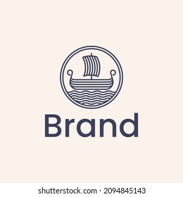 Old Ship Logo, Fishing Boat Icon Line Art Brand
