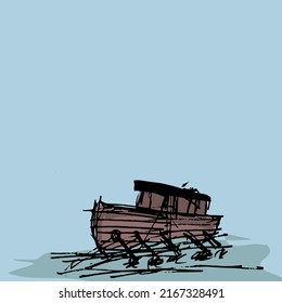 Old Ship Sailing Vector Illustration