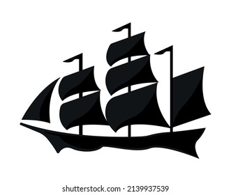 Barco antiguo, barco de vela Silhouette Vector Illustration.