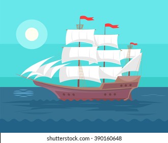 Old Ship. Vector Flat Cartoon Illustration