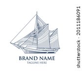 Old ship vector illustration in line draw style, perfect for brand logo ad vacation t shirt design