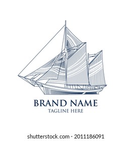 Ilustración vectorial de nave antigua en estilo de tracción de línea, perfecta para el logotipo de marca