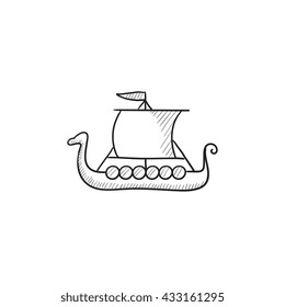Old ship vector sketch icon isolated on background. Hand drawn Old ship icon. Old ship sketch icon for infographic, website or app.