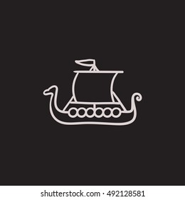 Old ship vector sketch icon isolated on background. Hand drawn Old ship icon. Old ship sketch icon for infographic, website or app.