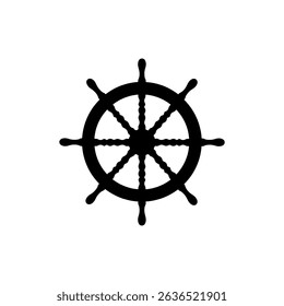 Old ship wheel silhouette icon vector flat design.