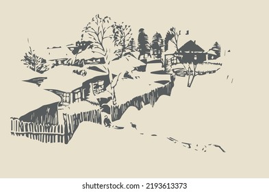 Old Siberian village covered with snow