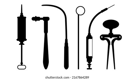 Old Silhouette medical equipment, Dentistry, Dental,drug, medicine, pill vector illustation
