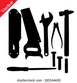 Old silhouettes tools, isolated on white vector