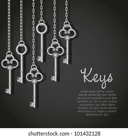 old silver keys hanging string, vector illustration