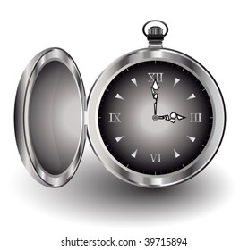 old silver pocket watch isolated on white background