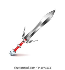 Old silver sword with red handle isolated vector illustration