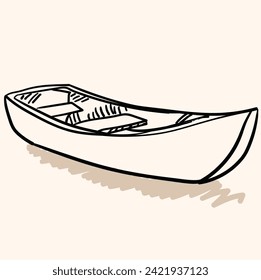 Old simple empty rough ski skiff on white backdrop. Illustration style doodle and line art