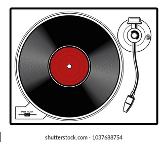 Old simple gramophone, vinyl player on white background