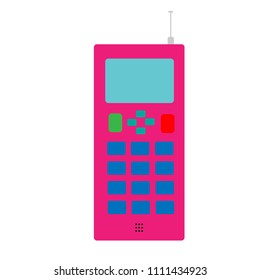 Old simple pink big button square retro hipster vintage mobile phone with an antenna painted by a stroke.