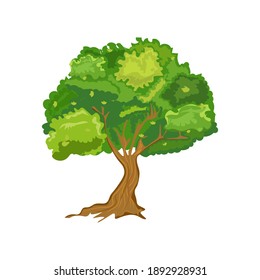 Old single tree with cartoon style. Flat and solid color vector illustration.