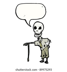 old skeleton cartoon with walking stick