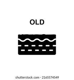 Old Skin Silhouette Icon. Dermis Structure Of Aged Skin Black Pictogram. Wrinkle, Not Elastic Flexible Smooth Skin Icon. Dermis Aging Prevention. Isolated Vector Illustration.