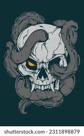 OLD SKULL WITH BIG OCTOPUS TENTACLE