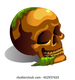 Old skull is covered with silt. Vector illustration.