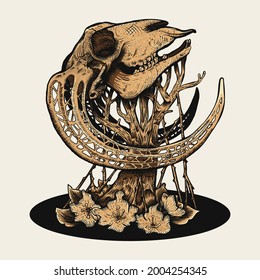 vieja ilustración del cráneo. adecuado para la impresión de diseño de camisetas.