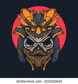 OLD SKULL JAPANESE SAMURAI ILLUSTRATION