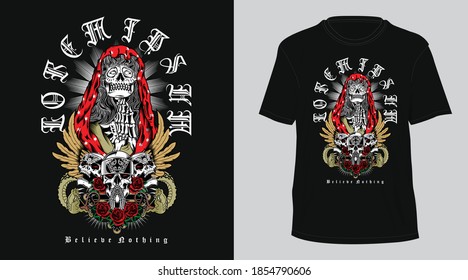 old skull religion design t-shirt