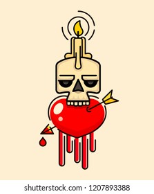 Old Skull with wax candle on head vector illustration