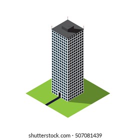 Old skyscraper vector isometric illustration