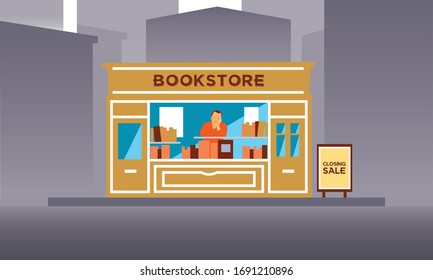 Old Small Independent Bookstore With No Costumers On The Closing Day Sale