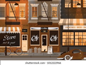 Old small street of New York. Vector illustrationVector illustration