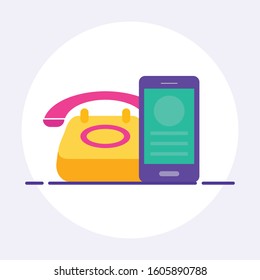 old with smartphone with mobile.Flat style. Stock vector illustration isolated on white background.10 eps