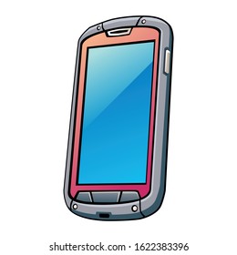 old smartphone, touch screen and buttons, vector graphics