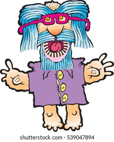 An old smiling hippie with a long beard waving