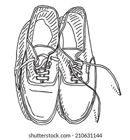 Old sneakers vector drawing isolated on white background
