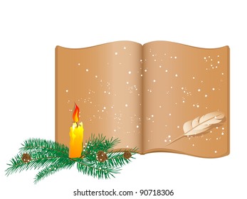 Old snowy book and Christmas candlestick