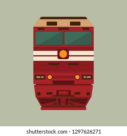 Old soviet passenger train locomotive flat vector illustration