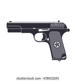 Old soviet pistol, handgun, vector illustration