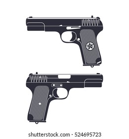 Old soviet pistol, world war 2 handgun isolated over white, vector illustration