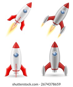 Ilustración vectorial de archivo de la historieta de la nave espacial retro del viejo cohete espacial aislado en el fondo blanco