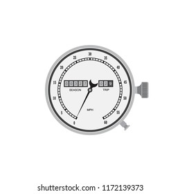 An old speedometer on a white background - a flat black and white design