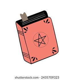 Old spell book for witches. Occult witch element. Spiritual notebook with star for esoterica. Hand drawn vector illustration isolated on white background