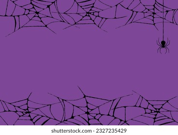 Old spider web and spider illustration on purple background, vector illustration