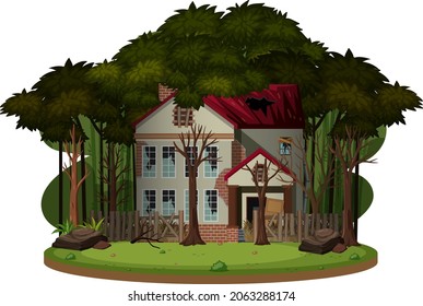 An old spooky house in the woods illustration