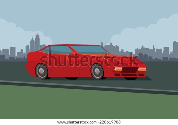 old sports car in city\
background 
