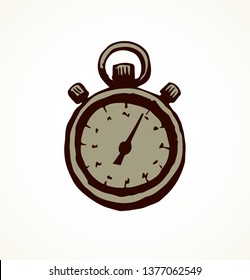 Old sporty tick ring record object on white backdrop. Freehand outline black ink hand drawn work end timepiece tool logo pictogram emblem in art modern doodle cartoon style pen on paper space for text