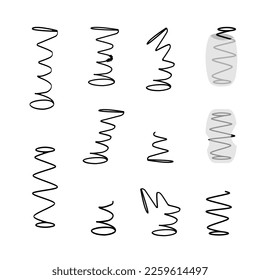 Old spring icons set. Isolated vector images kit of broken mattress springs. svg