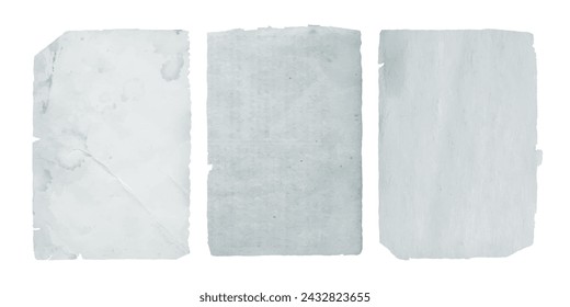 Old stained blue gray paper pages with ripped edges. Antique vintage sheets