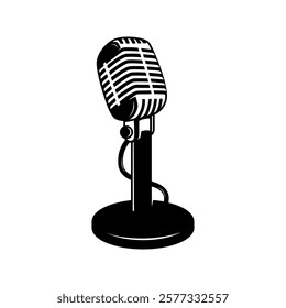 Old stand microphone logo podcasting icon