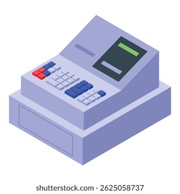 Old stationary cash register showing total amount isometric view