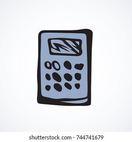 Old stationery numerator on white backdrop. Item app concept. Freehand linear black ink hand drawn picture emblem sketchy in art modern scribble cartoon style pen on paper with space for text